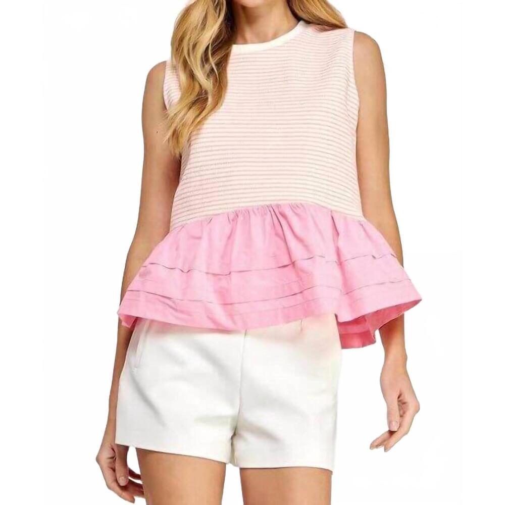 NEW STRUT & BOLT camron stripe ruffle top in blush